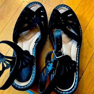Black Cutout Leather Sandals